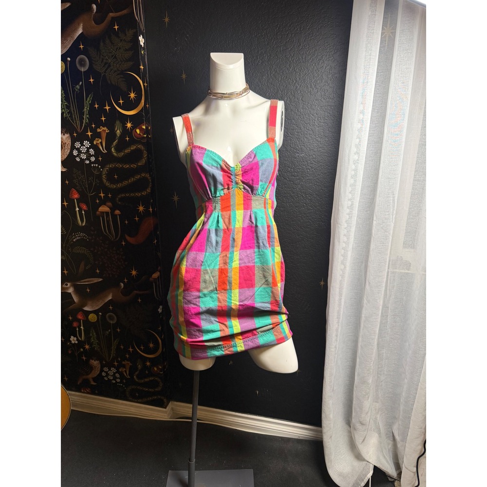 Element Agyness Plaid Mini Dress Womens Small Multi Color Cotton Sun Pocket